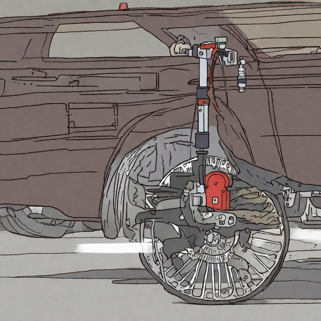 Zeichnung eines Rades an einem Auto, von dem eine Mechanik hoch zu einem Griff geht wie bei einem Fahrrad